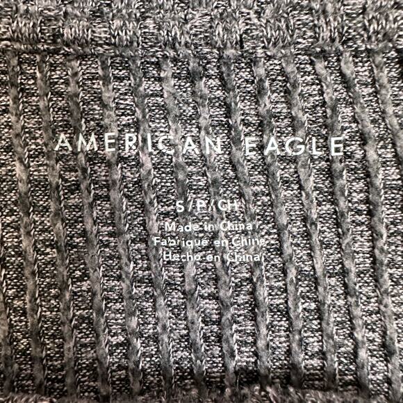 American Eagle T-Shirt Gray Womens S Cropped Ribbed Knit Pullover Long Sleeve - Picture 6 of 9